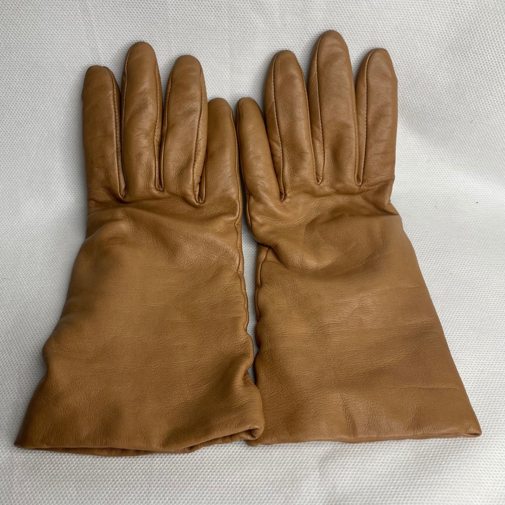 Vintage Fownes Tan Leather Cashmere Lined Driving Gloves Womens Sz. 7 Long Camel